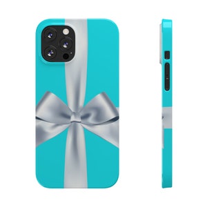 Funda de teléfono delgada, Día de la Madre, Regalo de novia, Caja de regalo de caja azul, Funda de teléfono, Tema Tiffanys, Regalo azul, regalo para ella, regalo único, iPhone imagen 1