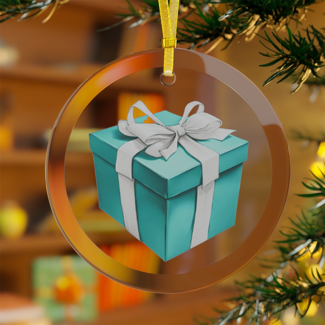 Blue Gift Box, Blue Christmas Ornament, Christmas Tree Ornament