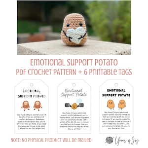 Emotional Support Potato - Printable Crochet PDF Pattern + Tags/Cards