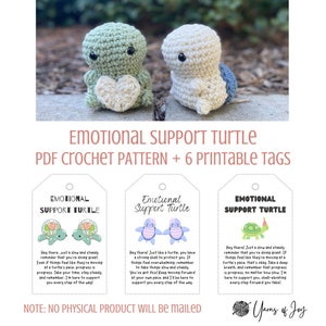Supporto emotivo Tartaruga Amigurumi - Modello PDF stampabile all'uncinetto + etichette/carte