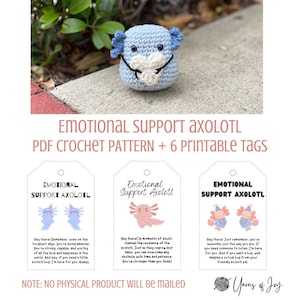 Supporto emotivo Axolotl Amigurumi, modello PDF stampabile all’uncinetto + cartellini/schede