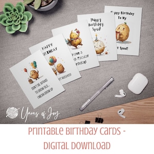 Druckbare Geburtstagskarte Kartoffel, druckbare Geburtstagskarte, digitale Geburtstagskarte - 4x6 und 5x7 faltbare Grußkarten-Bundle