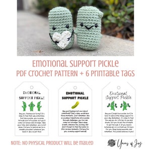 Amigurumi de pepinillo de apoyo emocional - Patrón PDF de ganchillo imprimible + Etiquetas/Tarjetas