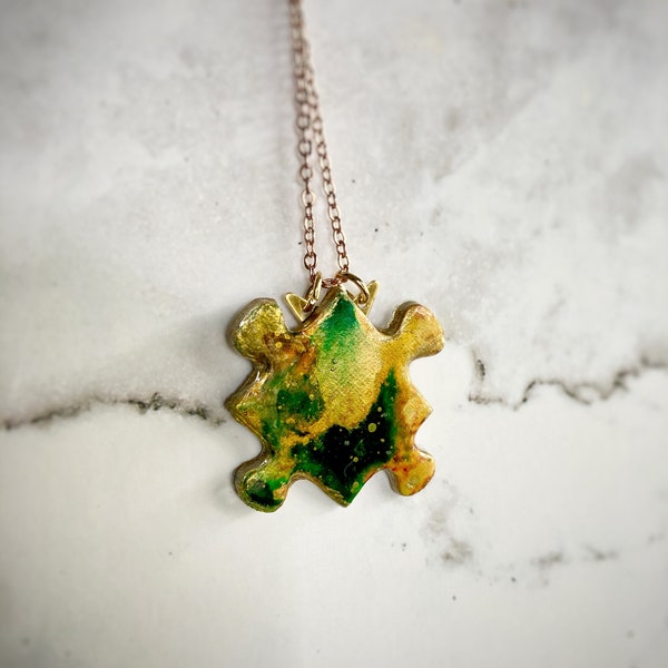 E-19 | Upcycled Puzzle Piece Pendant | Treasure Chest Series