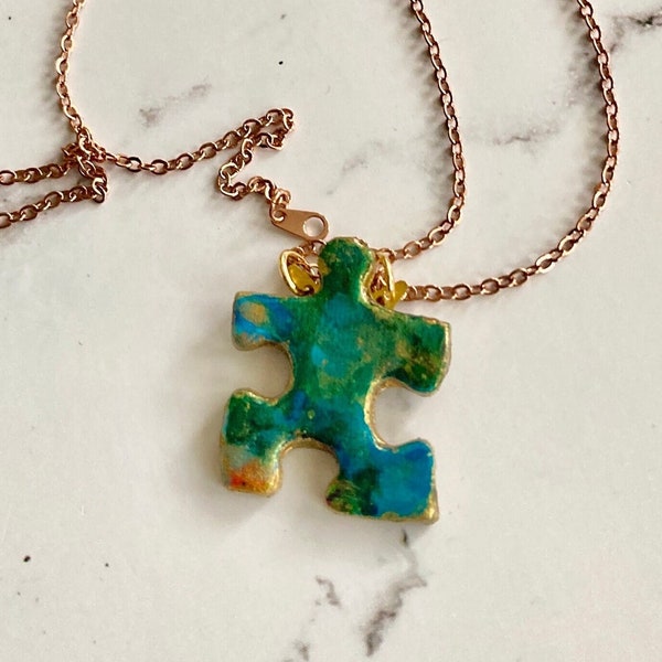 E-10 | Upcycled Puzzle Piece Pendant | Treasure Chest Series