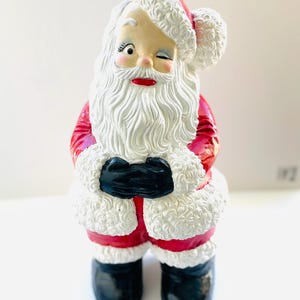 Vintage Ceramic Winking Santa, Hand painted Atlantic mold, 1970s