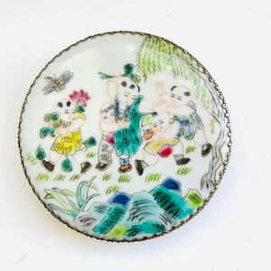 Antique Asian Snuff Box Boudoir Pot with Mirror