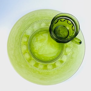 Set of Two Snack Plates and Cups by Colony Glass - Kings Crown - Thumbprint Indiana Glass