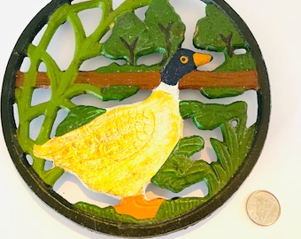 Salvamanteles vintage francés de hierro fundido con forma de pato