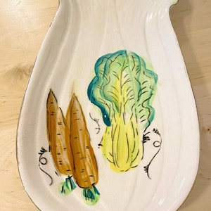 Vintage Lettuce Leaf Shaped Serving Platter with Gold Trim Ceramic Hand Painted Carrot Lettuce Design Kitchenware Japan