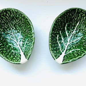Vintage JF Olfaire Cabbage Leaf Bowls Majolica x 2
