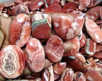 Natural Rhodochrosite Cabochons: Bulk Flat Back Gemstones for Jewelry Making