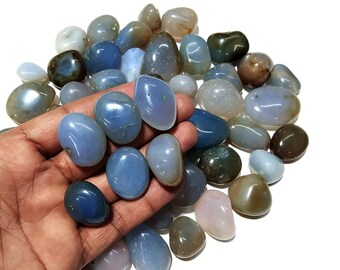 Natural Blue Chalcedony Tumbled Gemstone Lot