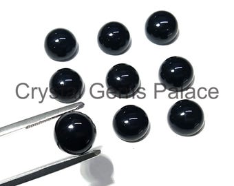 Cabochões de Ônix Preto Natural: Pedras Preciosas Soltas em Formato Redondo para Fabricação de Joias (Tamanho 7-10 mm)