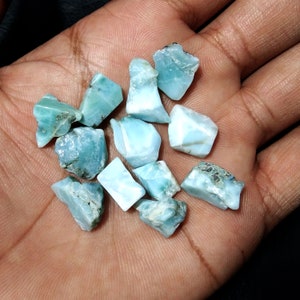 Natural Larimar Rough Gemstone Lot, 60 Cts ! 12 Pcs Size 14 mm to 10 mm Very Beautiful Larimar Rough Crystal Use For Jewelry Making Stone