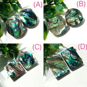 Incrível pedra preciosa cabochão de concha de abalone natural, atacado de pedras preciosas de concha soltas feitas à mão para combinar joias, par de 2 peças, conjunto de presente, pedra de nascimento
