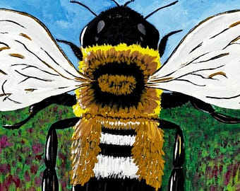 Bumblebee Wildflower Field Acrylic Painting | Colorful Spring Garden Wall Art