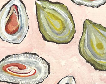 Original Oyster Shell Painting – Coastal Seafood Art, 9x12 Canvas