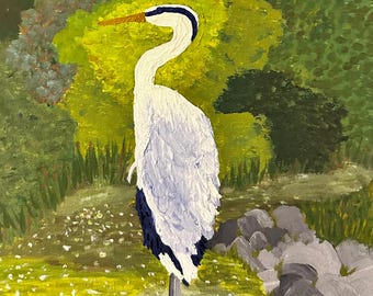 9×12 Serene Heron Painting – Folk Art | Southern Nature and Wildlife