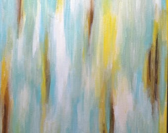 Teal Gold Abstract Painting 20x16 | Vertical Soft Contemporary Wall Art