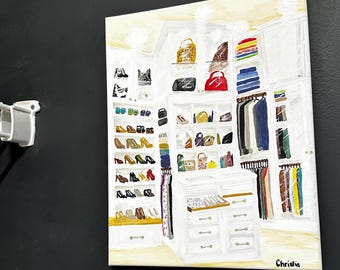 Cuadro de vestidor – Arte de vestuario de moda – Acrílico original de 11x14 pulgadas, Colección Closet Quest