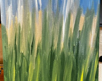 Pintura acrílica original: Campo de hierba alta, lienzo estirado de 11x14 pulgadas.
