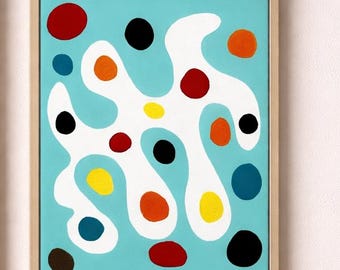 Pintura abstrata moderna 11x14, arte de parede orgânica e colorida