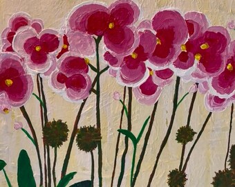 Original Pink Orchid Painting | Large Folk Art Canvas (22x28