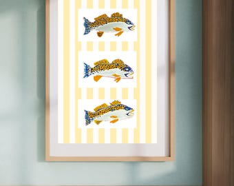 Stampa artistica da parete con pesci costieri, decorazione per casa al mare, arte nautica da scaricare