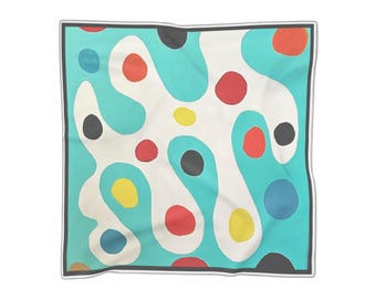 Sciarpa astratta geometrica turchese / Accenti giallo corallo brillante