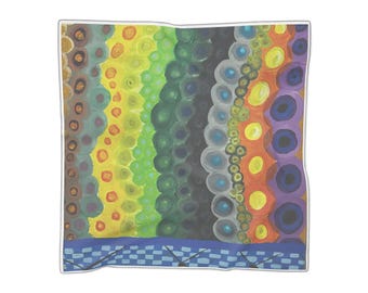 Rainbow Dot Wave Poly Scarf | Abstract Colorful Pattern