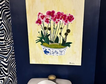 Cuadro de orquídea rosa / Lienzo grande (22x28)