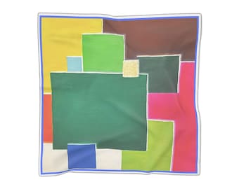 Sciarpa astratta a blocchi di colore, sciarpa in poliestere / Motivo a quadrati geometrici