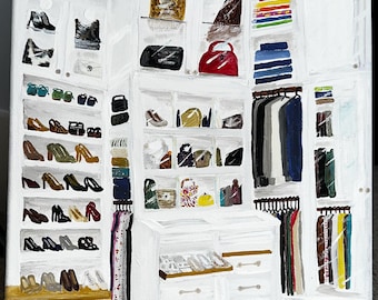 Closet Quest Collection: Walk-In Closet Painting – Fashion Wardrobe Art – 11x14 Original Acrylic