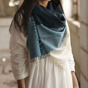 Indigo Shaded Handwoven Merino Wool Scarf image 1