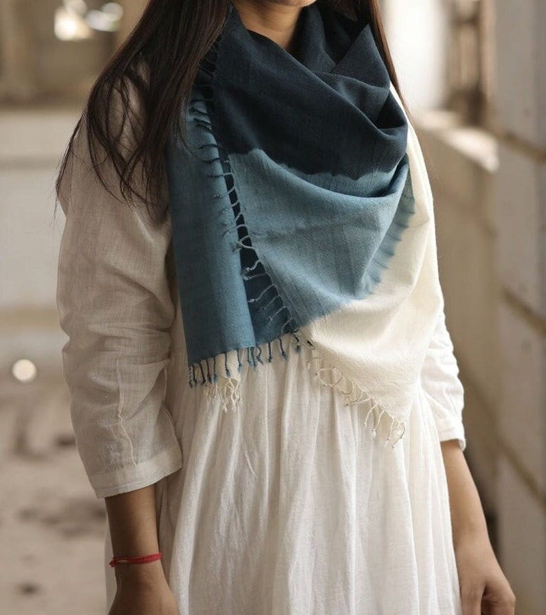 Indigo Shaded Handwoven Merino Wool Scarf image 1