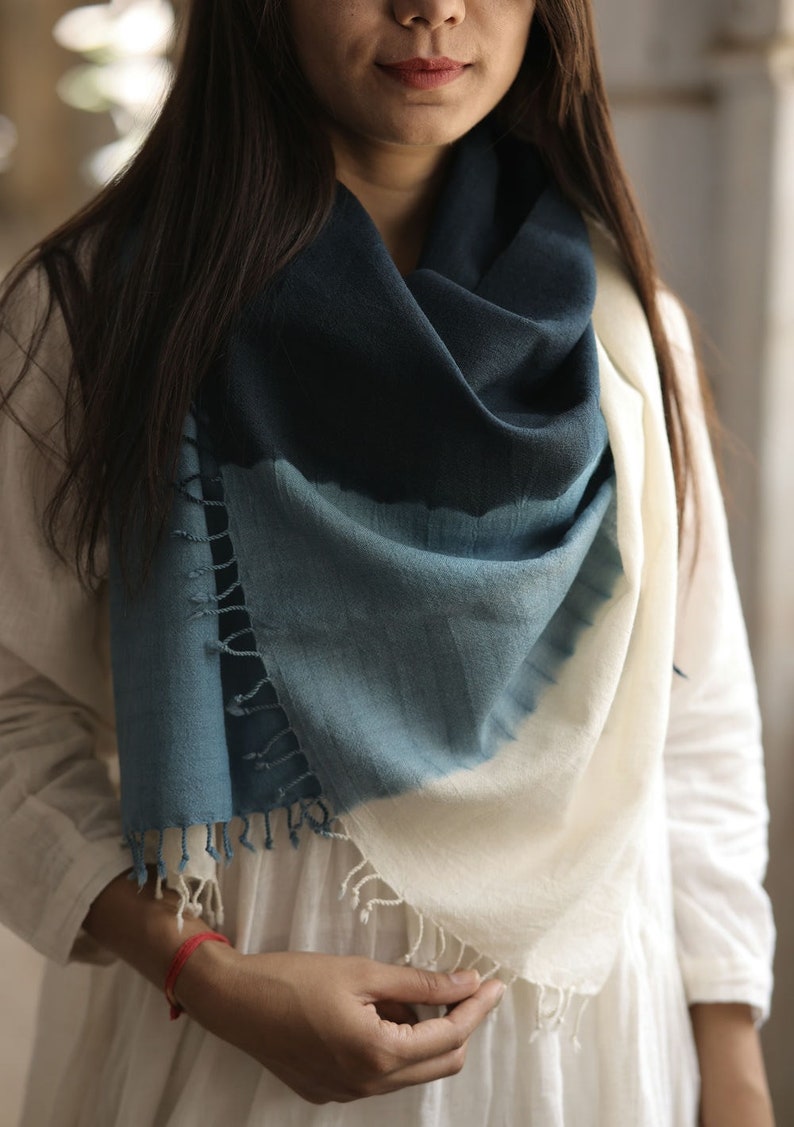 Indigo Shaded Handwoven Merino Wool Scarf image 2