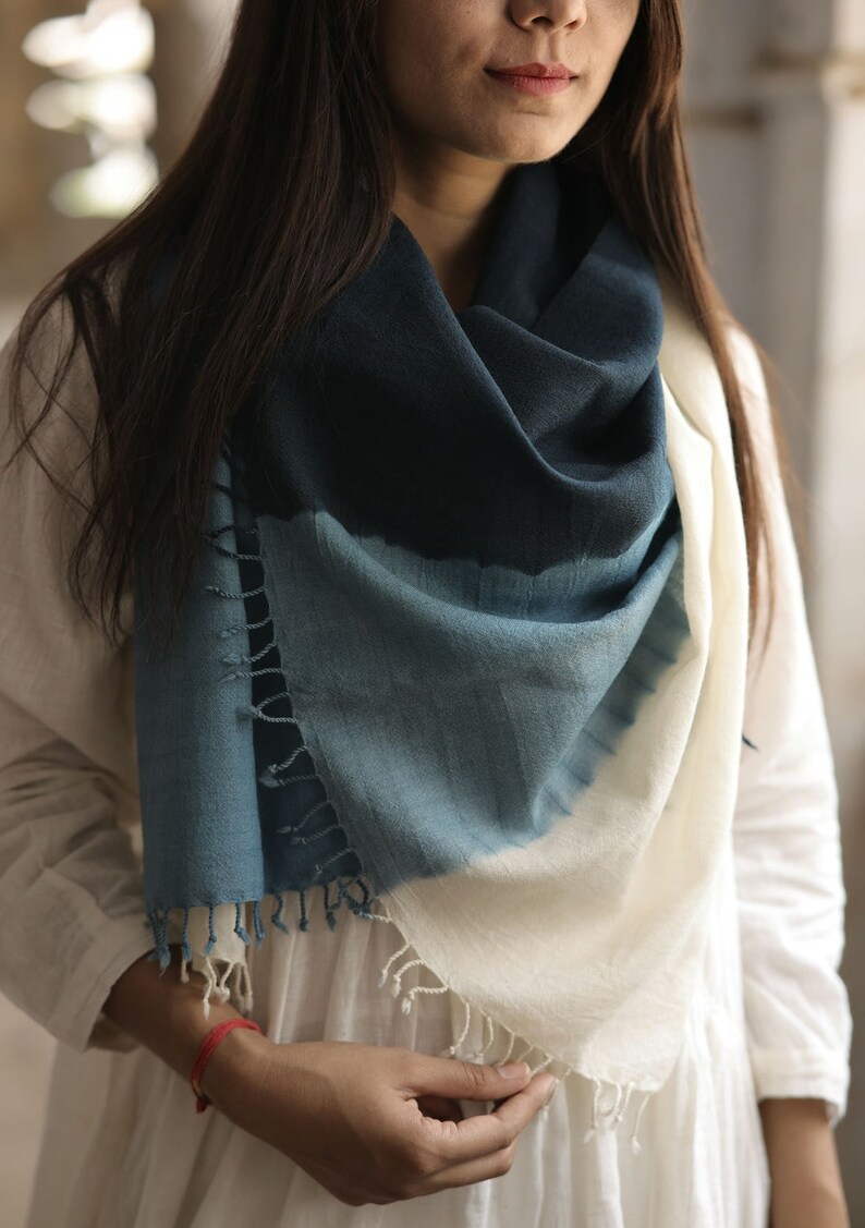 Indigo Shaded Handwoven Merino Wool Scarf image 3