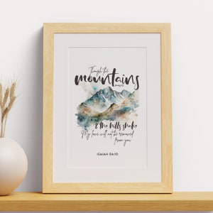 Isaiah 54:10 Printable Watercolor Mountain Scripture Poster, Bible Verse Wall Art, Christian Scripture Decor, Isaiah Wall Art