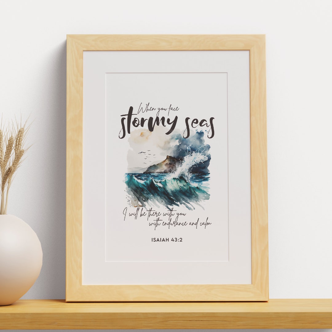Isaiah 43:2 Printable Watercolor Sea Scripture Poster, Bible Verse Wall ...
