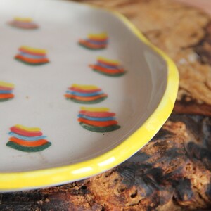 White Pottery Dessert Plate Ceramic,Appetizer plate,Hand Painted Ceramic Dinner Plate,Retro Pastel Color Ceramic Plate,Rainbow plate image 7