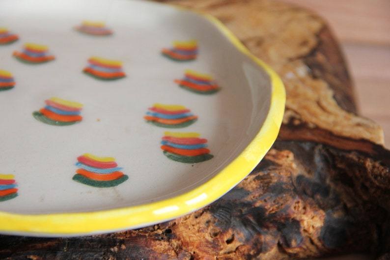 White Pottery Dessert Plate Ceramic,Appetizer plate,Hand Painted Ceramic Dinner Plate,Retro Pastel Color Ceramic Plate,Rainbow plate image 7