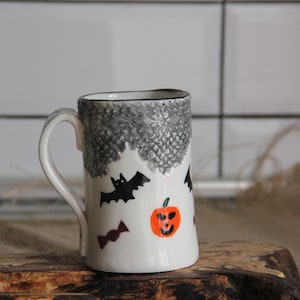 Halloween Gift, Halloween Pumpkin Coffee Mug ,Hand Painted Ceramic Coffee Mug, orange pumpkin
