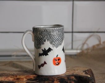 Halloween Gift, Halloween Pumpkin Coffee Mug ,Hand Painted Ceramic Coffee Mug, orange pumpkin