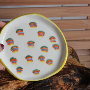 White Pottery Dessert Plate Ceramic,Appetizer plate,Hand Painted Ceramic Dinner Plate,Retro Pastel Color Ceramic Plate,Rainbow plate image 4