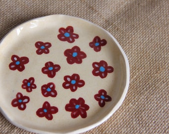 Handmade Flower Ceramic Lunch Plate, Dessert Plate ,Handmade Tableware,Handmade Pottery,Modern Ceramics