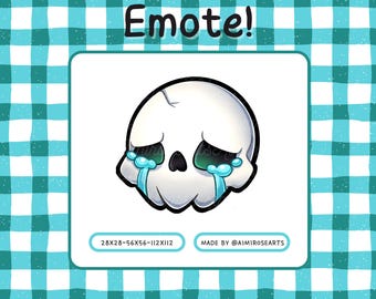 Crying Skull Emote | Twitch, Youtube, Discord | Kawaii, Streaming, Gamer, Vtuber, Gaming, Halloween, Spooky, Streamer, Skull, Crying emote