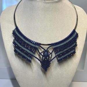 "Azur" Torque Necklace - Micro-Macrame - Handmade • Blue Aventurine • Stainless Steel Beads • Unique Artisan Jewelry
