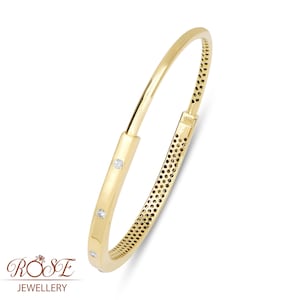 14K Real Gold Hinged Bracelet / U Lock Gold Bracelet / Real Gold Bangle / U Shape Gemstone Bangle / Stacking Bangle Bracelet / Gift for Her