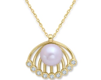 14K Gold Pearl Pendant Necklace / 14K Real Gold Necklace / 14K Gold Necklace / Pearl Pendant / Gifts for Her